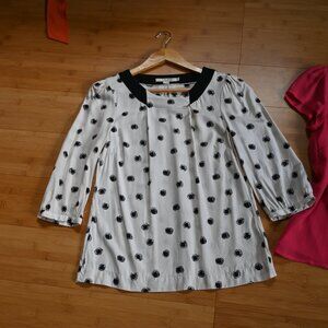 Boden Abstract Polka Dot Silk Blend Blouse Top Cream Black 4, 3/4 Sleeves